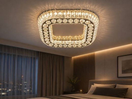 Кришталева Світлодіодна LED люстра з пультом 160W золото  або хром або